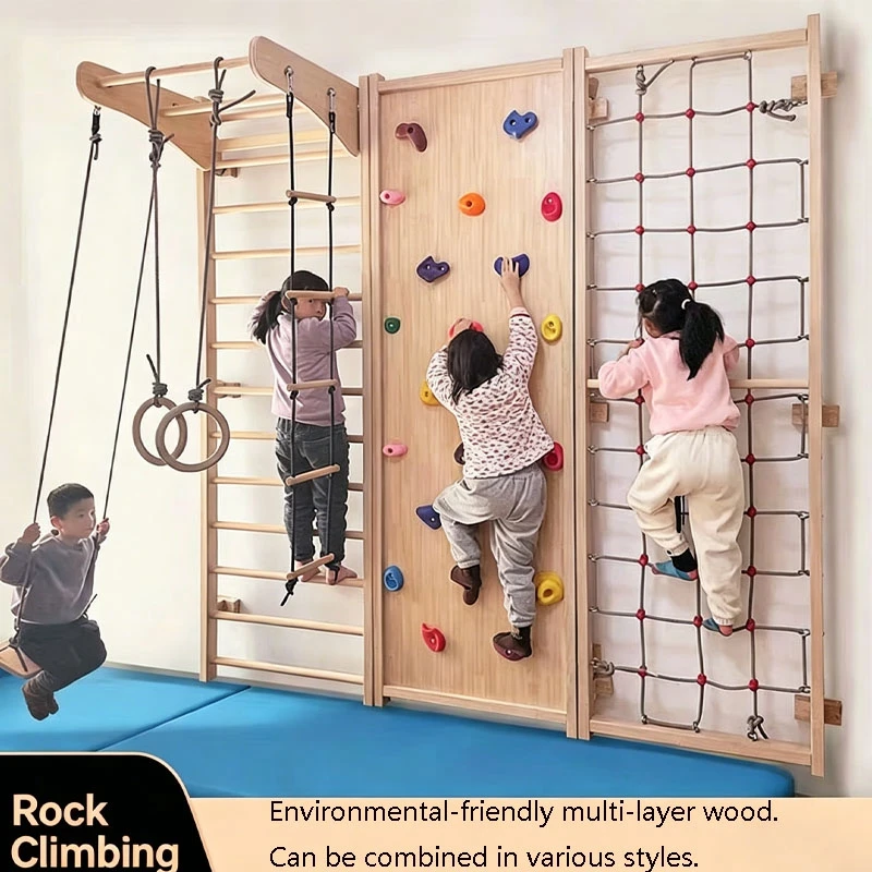 Mur d'escalade combin&eacute; en bois pour enfants